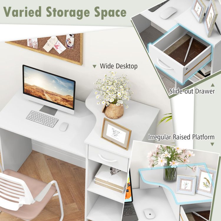 Computer Desk Modern Laptop PC Desk with Adjustable Shelf and Cable Hole - Comfortable Living Decor