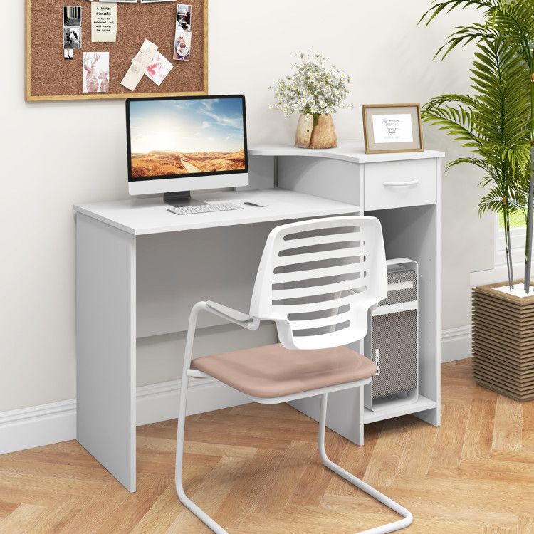 Computer Desk Modern Laptop PC Desk with Adjustable Shelf and Cable Hole - Comfortable Living Decor