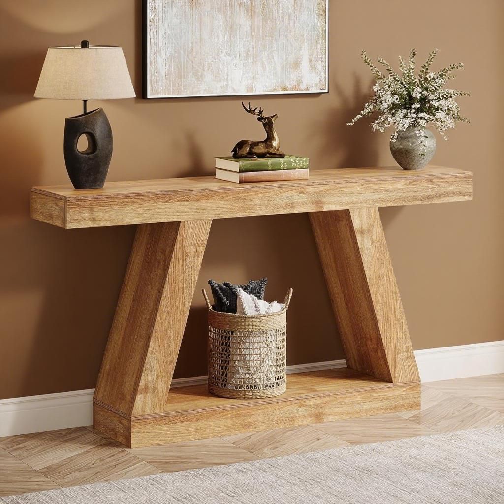 Console Table, 55 - Inch Rustic Sofa Table with Storage, Industrial Wooden Entryway Table - Comfortable Living Decor