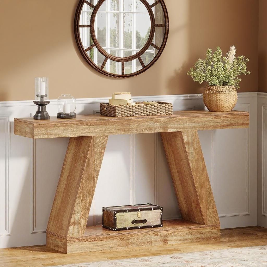 Console Table, 55 - Inch Rustic Sofa Table with Storage, Industrial Wooden Entryway Table - Comfortable Living Decor