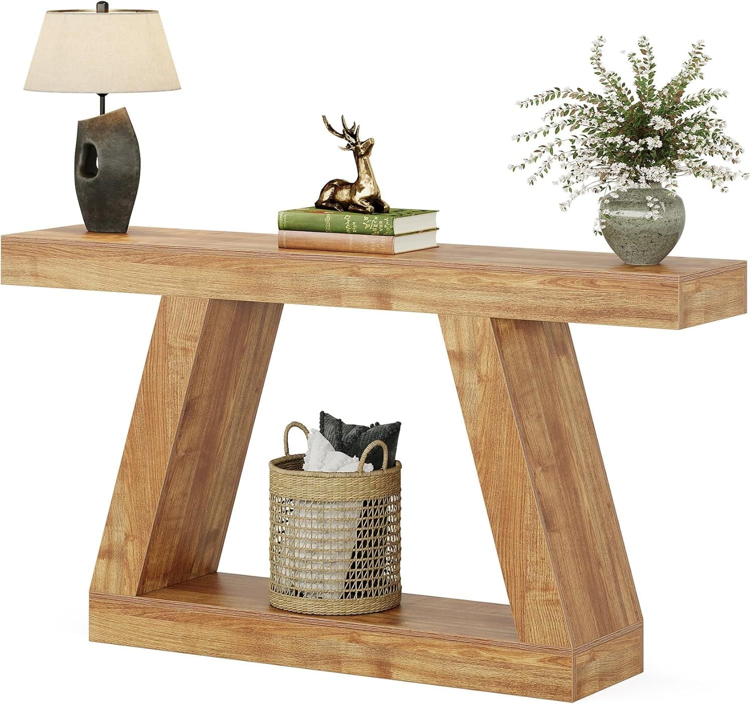 Console Table, 55 - Inch Rustic Sofa Table with Storage, Industrial Wooden Entryway Table - Comfortable Living Decor