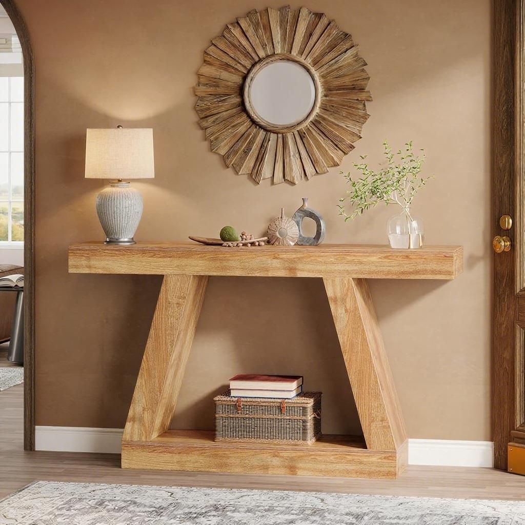 Console Table, 55 - Inch Rustic Sofa Table with Storage, Industrial Wooden Entryway Table - Comfortable Living Decor