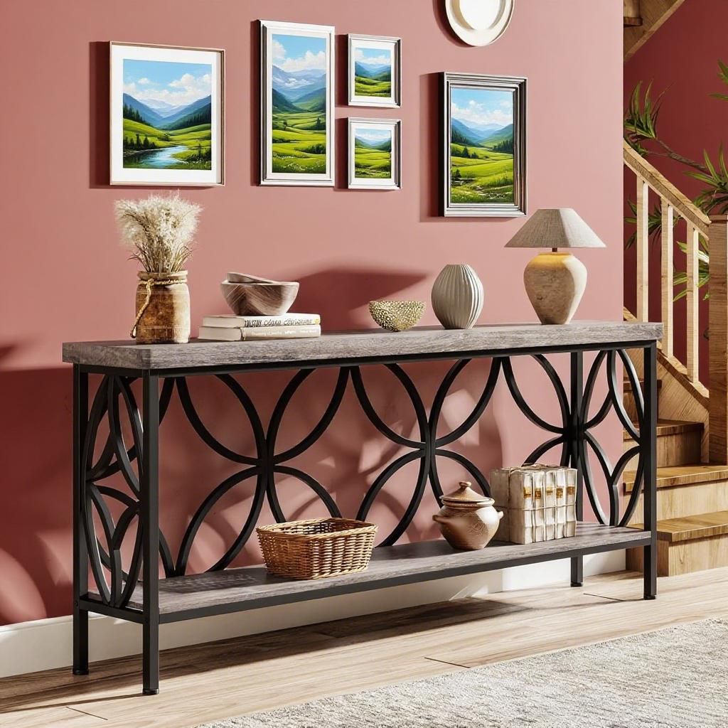 Console Table/Sofa Table, Industrial Long Sofa Table Behind Couch - Comfortable Living Decor