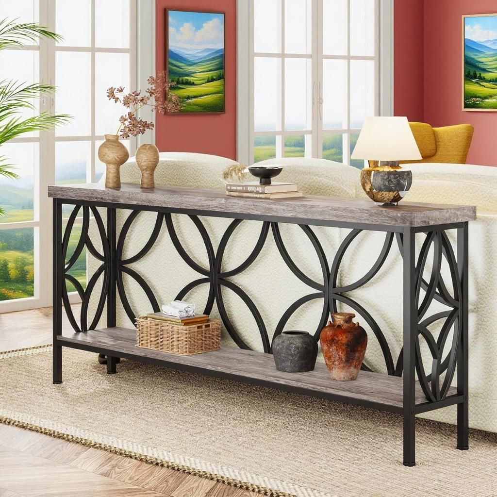 Console Table/Sofa Table, Industrial Long Sofa Table Behind Couch - Comfortable Living Decor