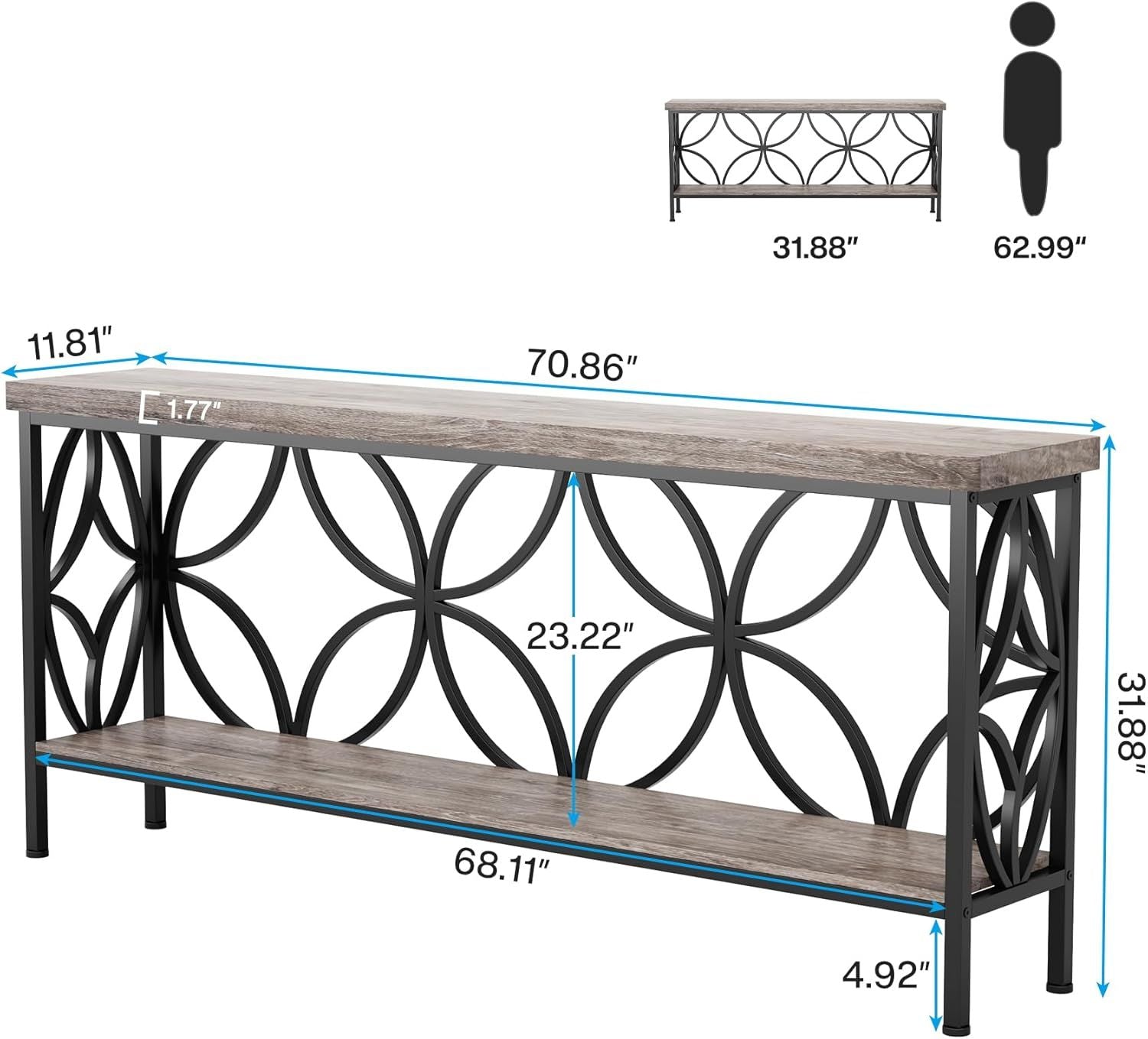 Console Table/Sofa Table, Industrial Long Sofa Table Behind Couch - Comfortable Living Decor