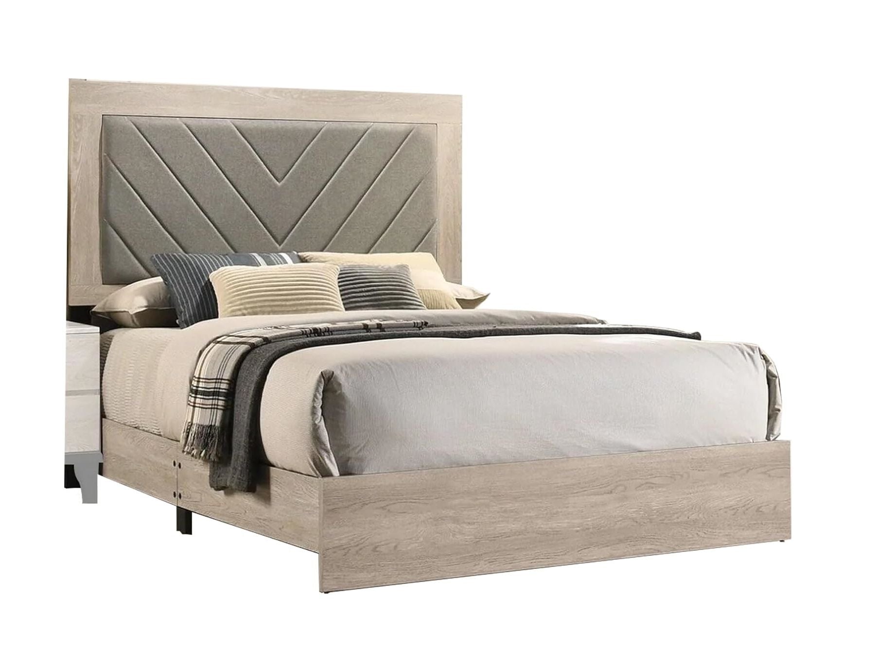 Contemporary 1pc Cream Finish Queen Size Bed Bedroom Furniture Gray V - Design Headboard Rubberwood 1pc Bedframe - Comfortable Living Decor