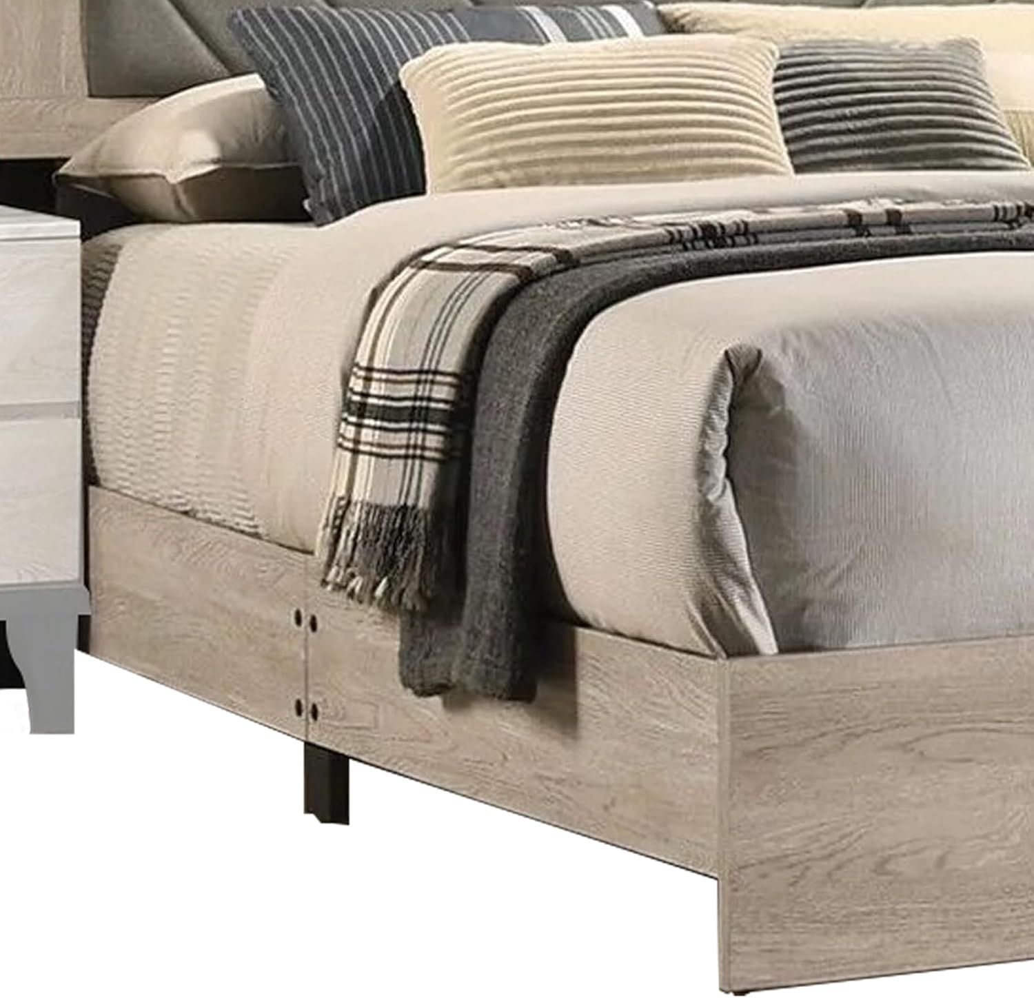 Contemporary 1pc Cream Finish Queen Size Bed Bedroom Furniture Gray V - Design Headboard Rubberwood 1pc Bedframe - Comfortable Living Decor