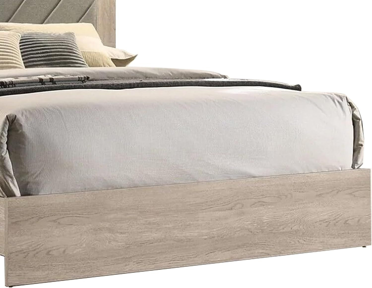 Contemporary 1pc Cream Finish Queen Size Bed Bedroom Furniture Gray V - Design Headboard Rubberwood 1pc Bedframe - Comfortable Living Decor