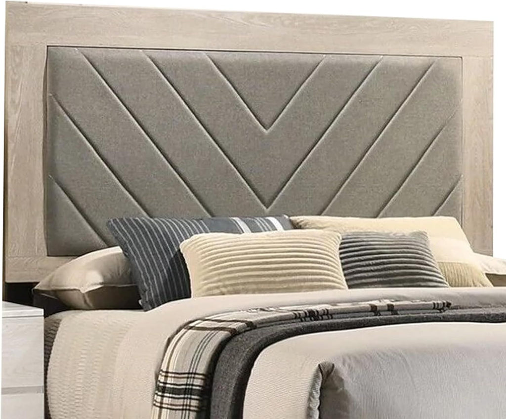 Contemporary 1pc Cream Finish Queen Size Bed Bedroom Furniture Gray V - Design Headboard Rubberwood 1pc Bedframe - Comfortable Living Decor