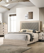 Contemporary 1pc Cream Finish Queen Size Bed Bedroom Furniture Gray V - Design Headboard Rubberwood 1pc Bedframe - Comfortable Living Decor