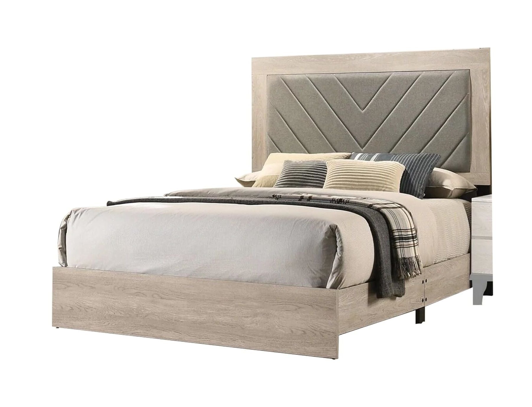 Contemporary 1pc Cream Finish Queen Size Bed Bedroom Furniture Gray V - Design Headboard Rubberwood 1pc Bedframe - Comfortable Living Decor