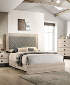 Contemporary 1pc Cream Finish Queen Size Bed Bedroom Furniture Gray V - Design Headboard Rubberwood 1pc Bedframe - Comfortable Living Decor