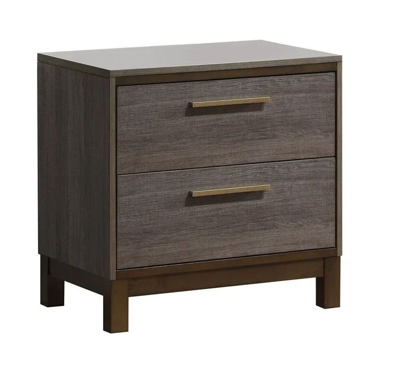 Contemporary 1pc Nightstand Two Tone Antique Gray Bedroom Furniture Nightstand Center Metal Glides Brass Bar Pulls - Comfortable Living Decor