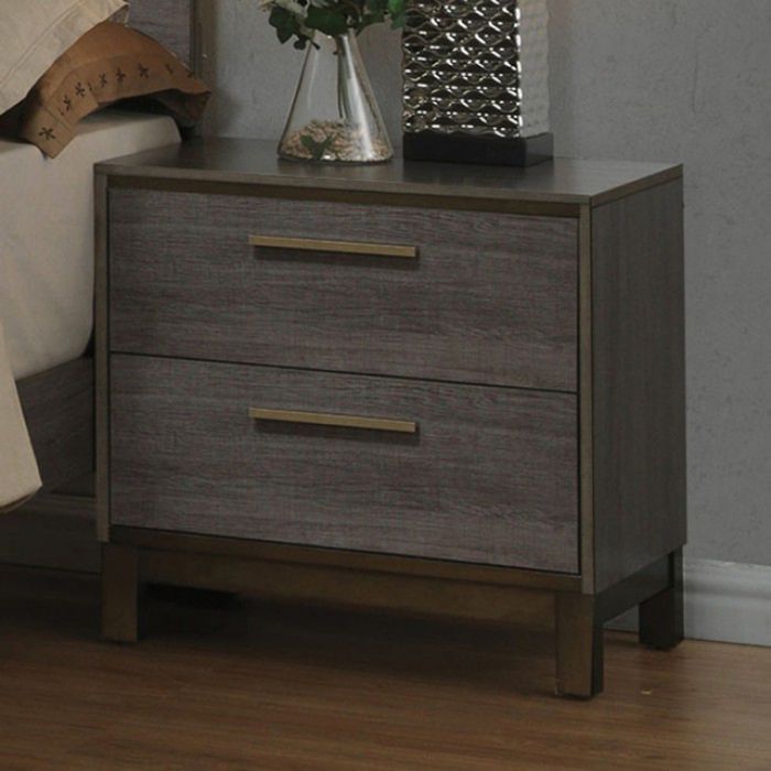 Contemporary 1pc Nightstand Two Tone Antique Gray Bedroom Furniture Nightstand Center Metal Glides Brass Bar Pulls - Comfortable Living Decor