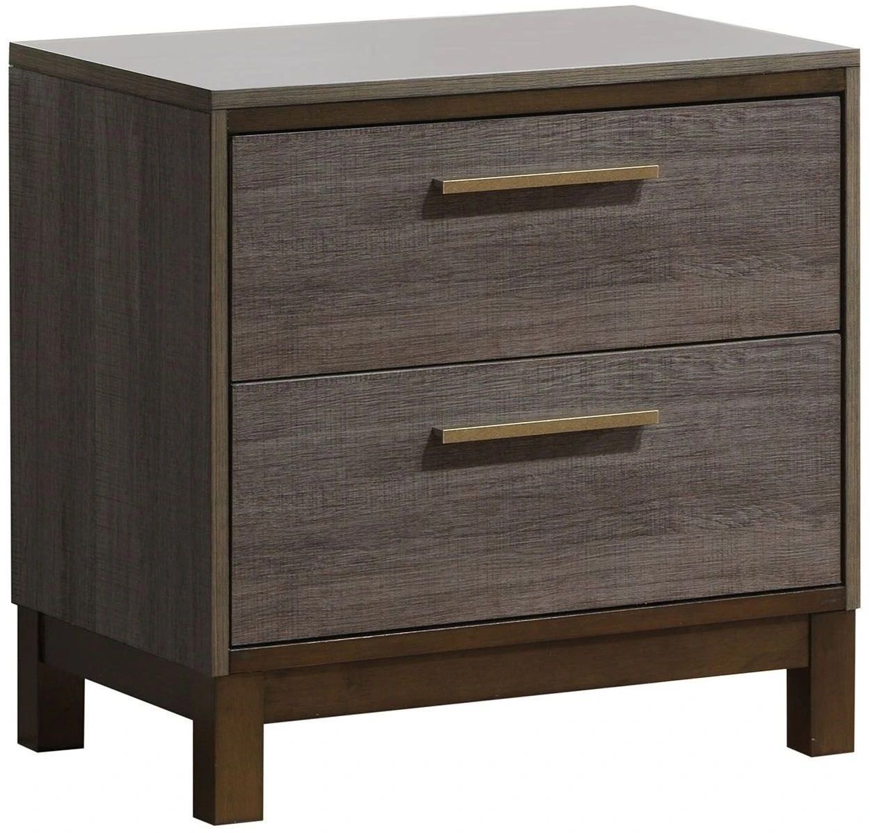 Contemporary 1pc Nightstand Two Tone Antique Gray Bedroom Furniture Nightstand Center Metal Glides Brass Bar Pulls - Comfortable Living Decor