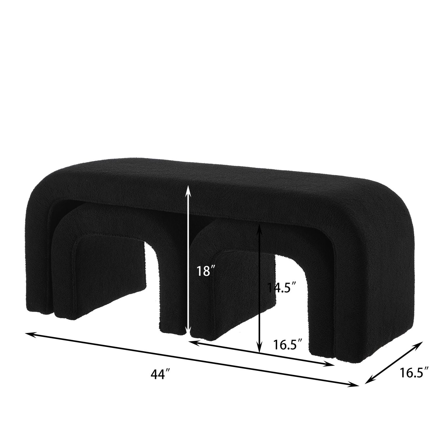 Cozy Set of 3 Black Teddy Ottomans - Versatile Modern Bench for Bedroom and Entryway - Comfortable Living Decor