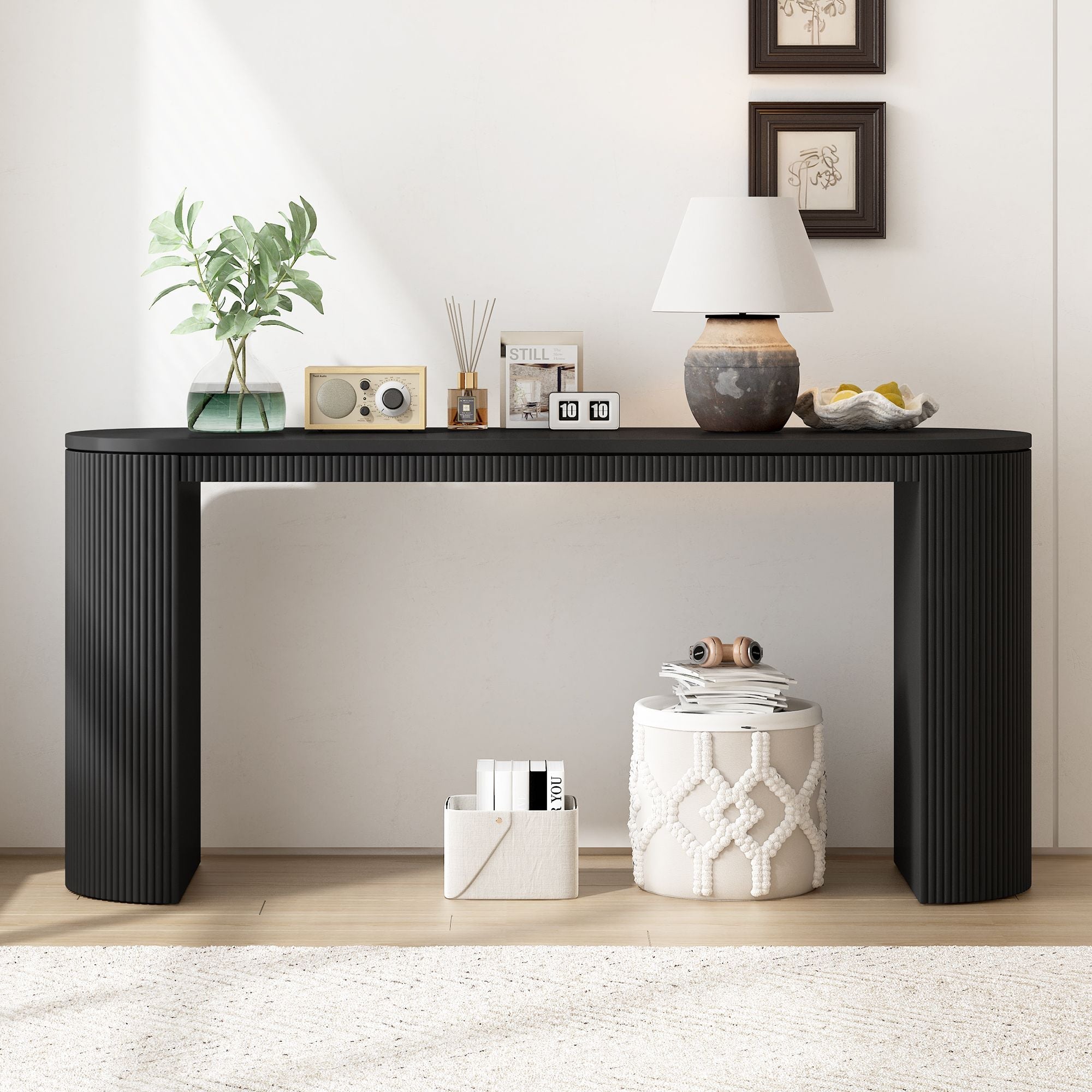 Curved Design Console Table with Unique Vertical Stripe Design ,Suitable for Living Room,Study and Entrance - Comfortable Living Decor