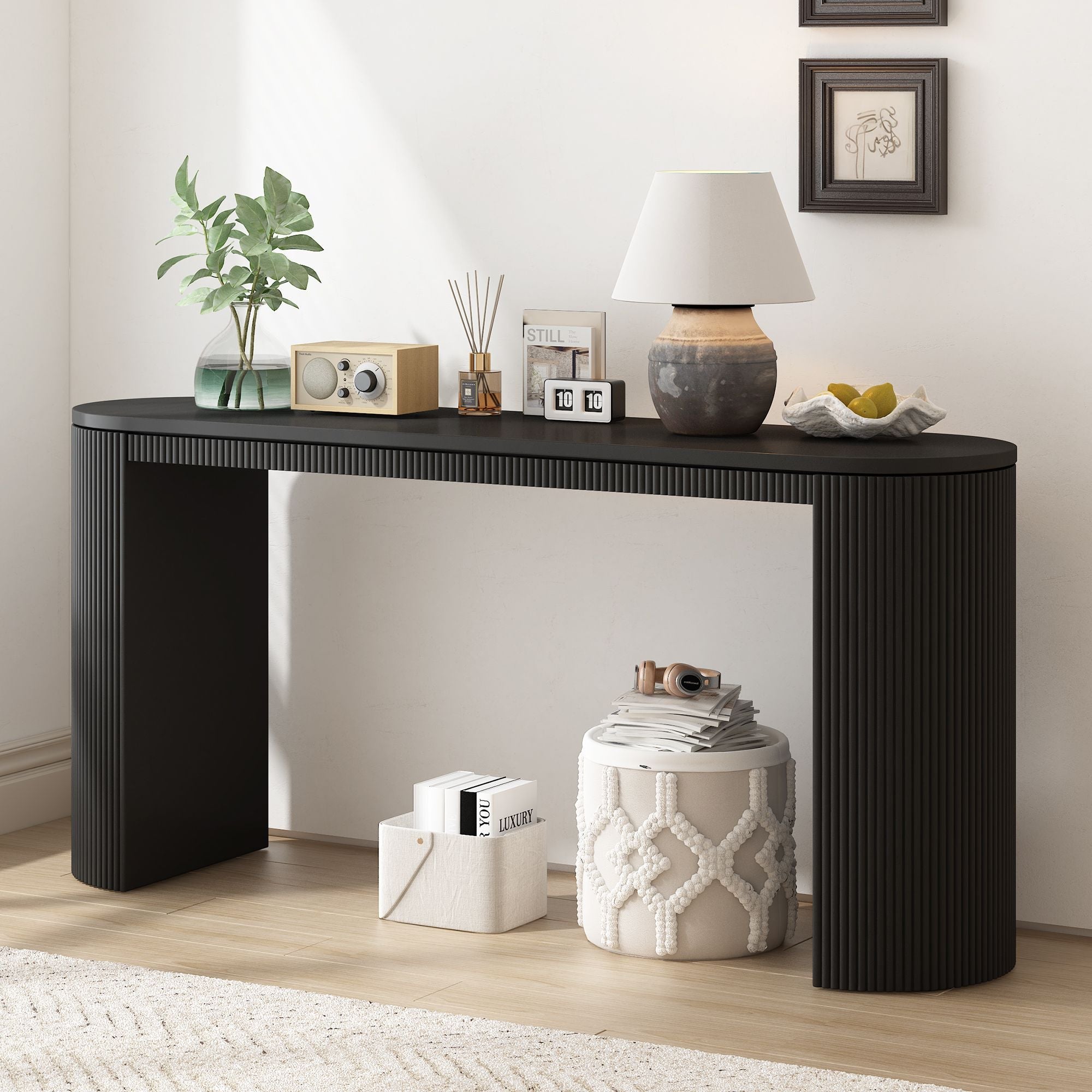 Curved Design Console Table with Unique Vertical Stripe Design ,Suitable for Living Room,Study and Entrance - Comfortable Living Decor