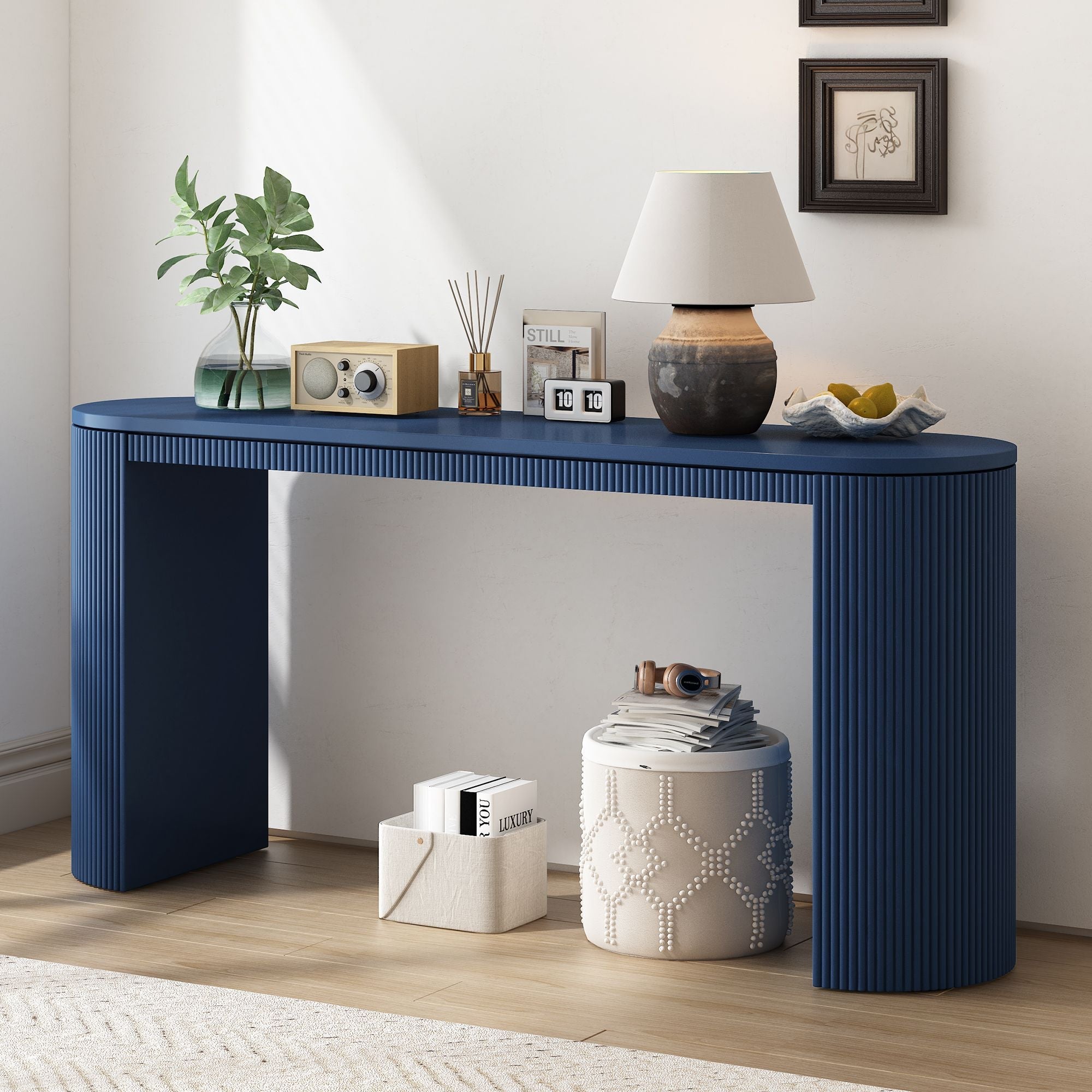 Curved Design Console Table with Unique Vertical Stripe Design ,Suitable for Living Room,Study and Entrance - Comfortable Living Decor