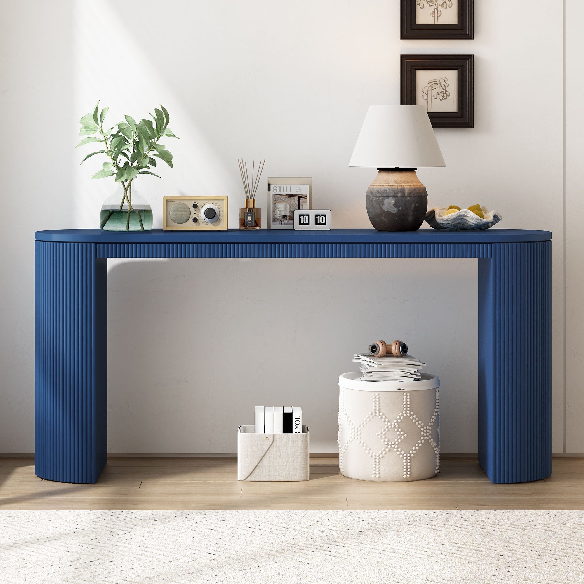 Curved Design Console Table with Unique Vertical Stripe Design ,Suitable for Living Room,Study and Entrance - Comfortable Living Decor