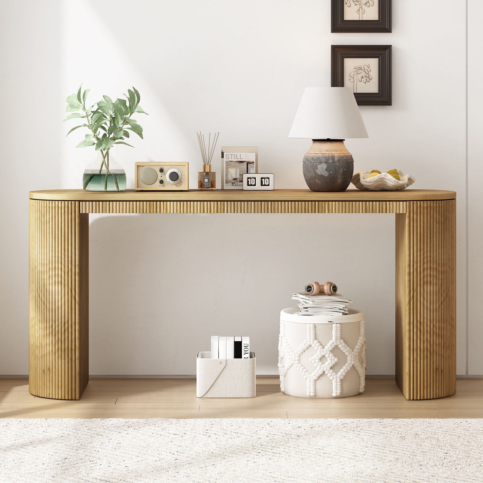 Curved Design Console Table with Unique Vertical Stripe Design ,Suitable for Living Room,Study and Entrance - Comfortable Living Decor