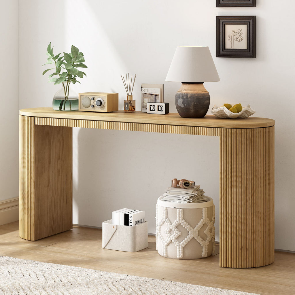 Curved Design Console Table with Unique Vertical Stripe Design ,Suitable for Living Room,Study and Entrance - Comfortable Living Decor