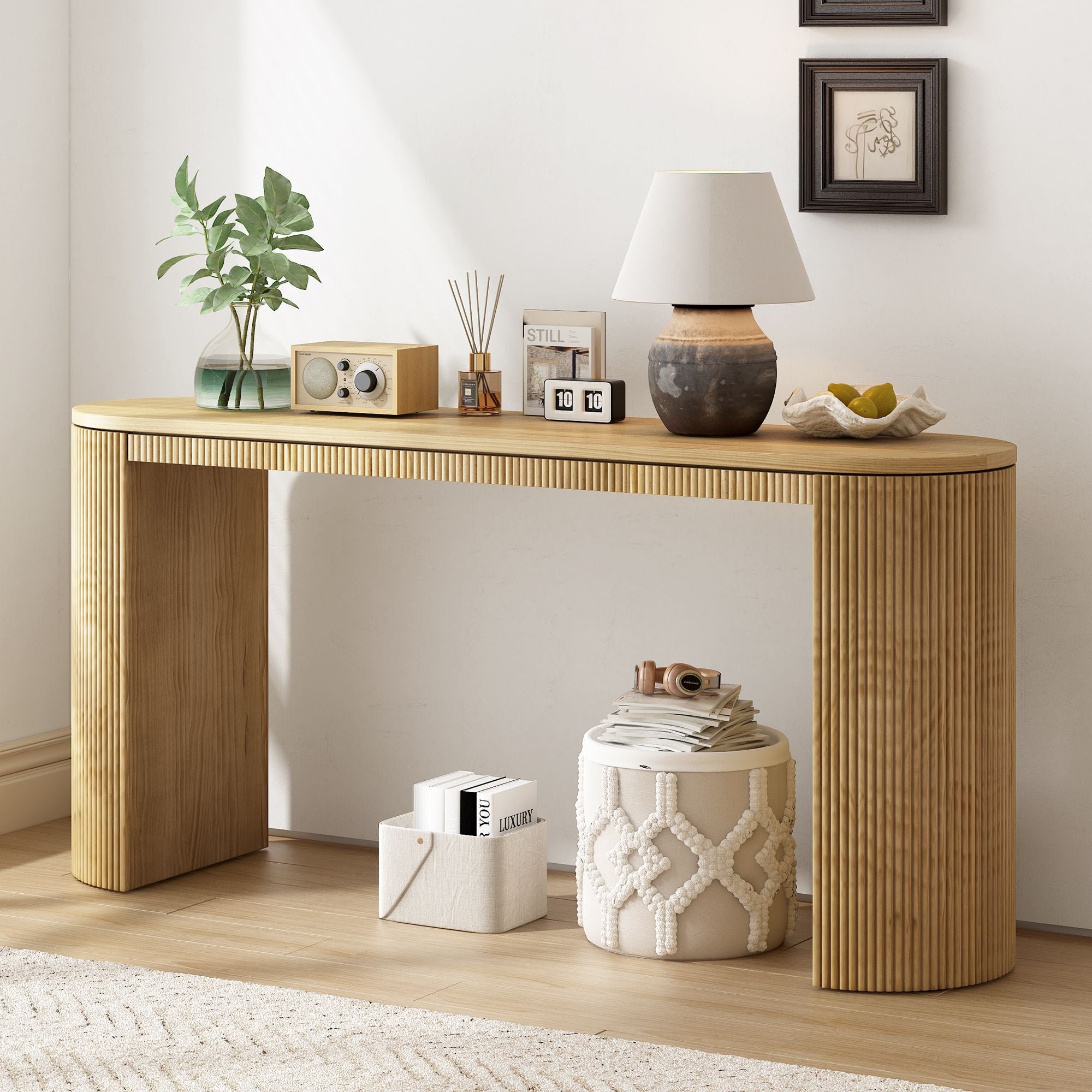Curved Design Console Table with Unique Vertical Stripe Design ,Suitable for Living Room,Study and Entrance - Comfortable Living Decor
