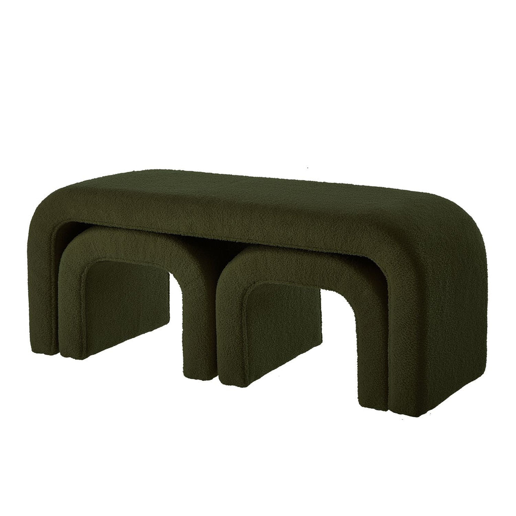 Dark Green U - Shaped Modern Ottoman Set for Entryway & Living Room - 3 - Piece Bench & Footrest Collection - Comfortable Living Decor