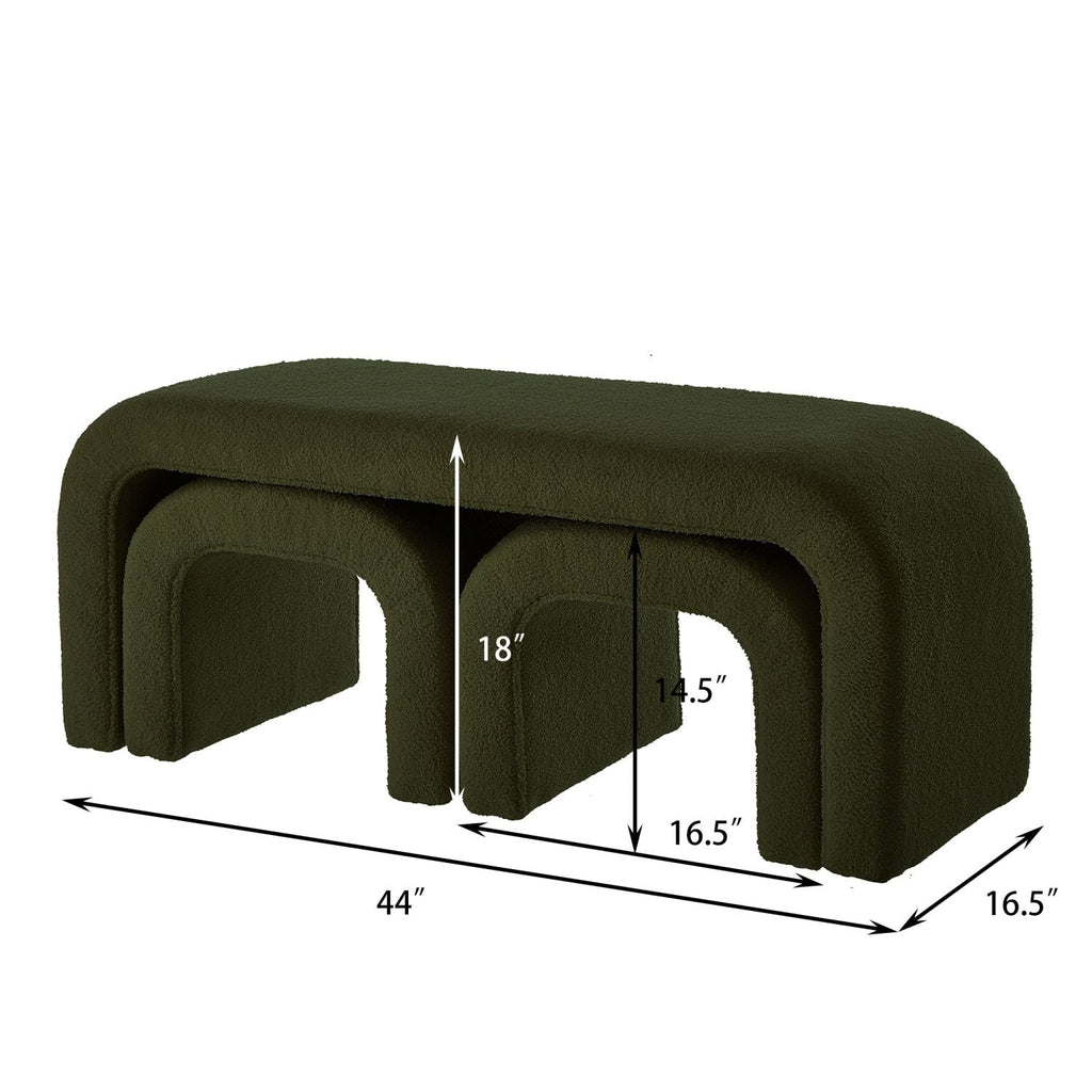 Dark Green U - Shaped Modern Ottoman Set for Entryway & Living Room - 3 - Piece Bench & Footrest Collection - Comfortable Living Decor
