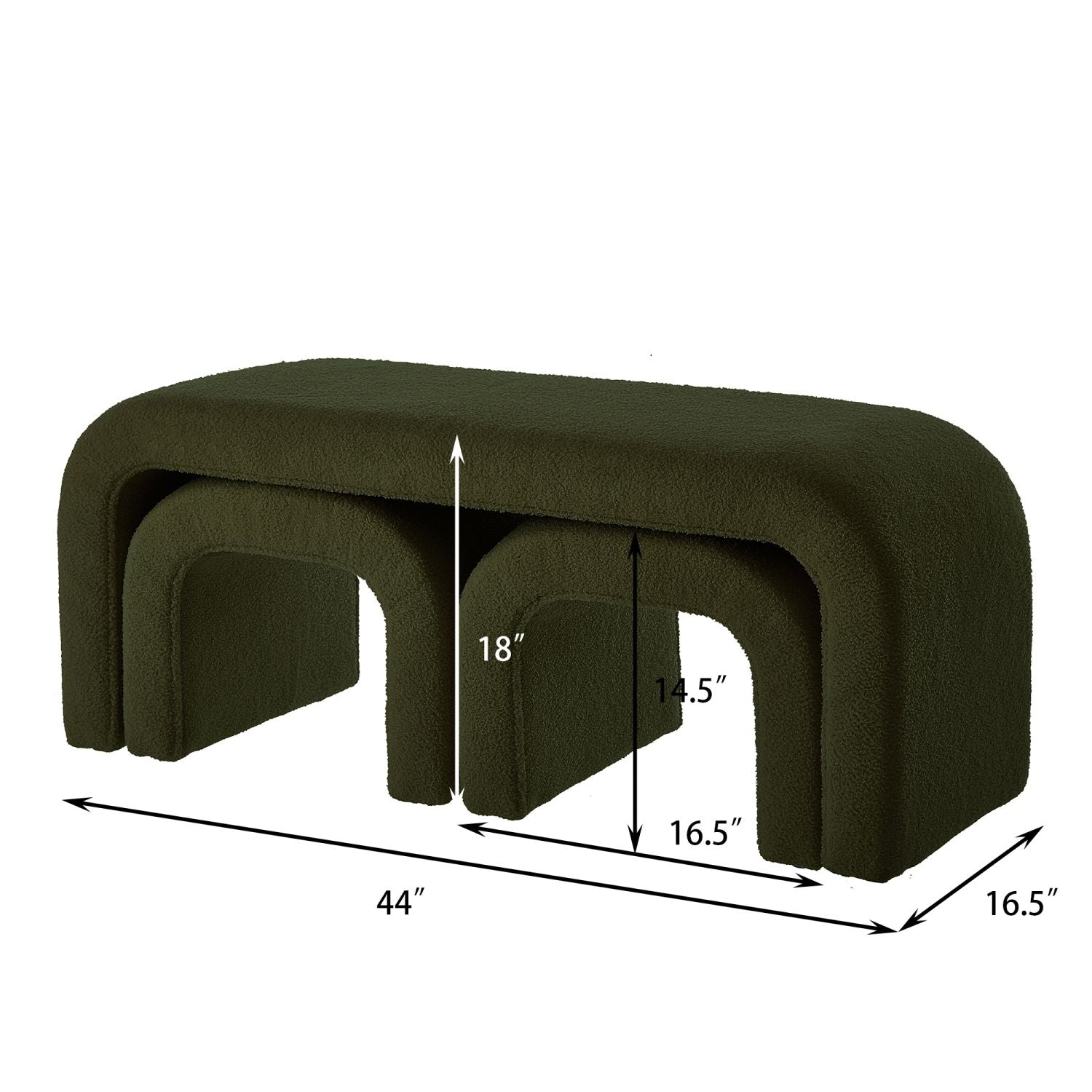 Dark Green U - Shaped Modern Ottoman Set for Entryway & Living Room - 3 - Piece Bench & Footrest Collection - Comfortable Living Decor