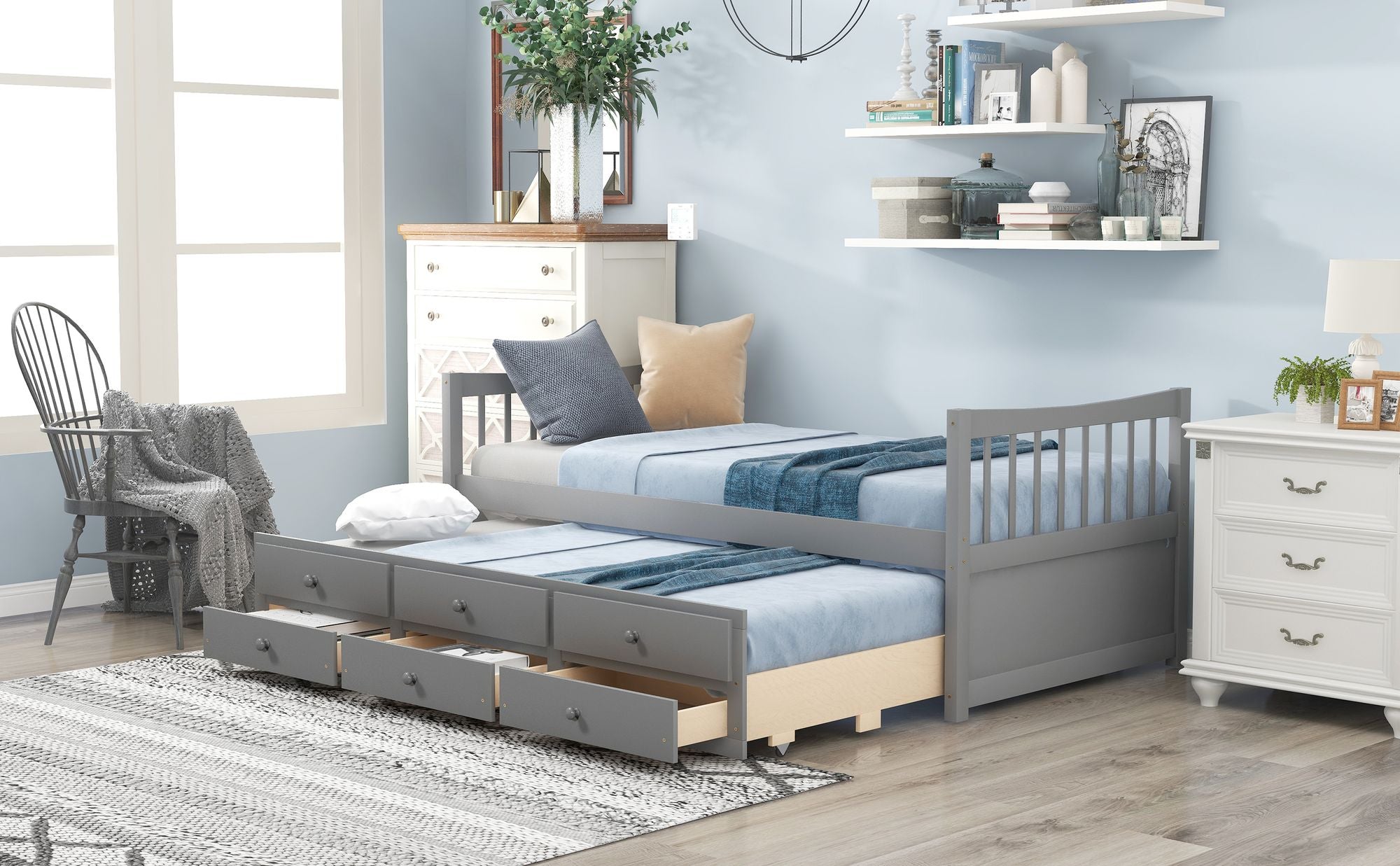 Daybed with Trundle and Drawers; Twin Size - Comfortable Living Decor