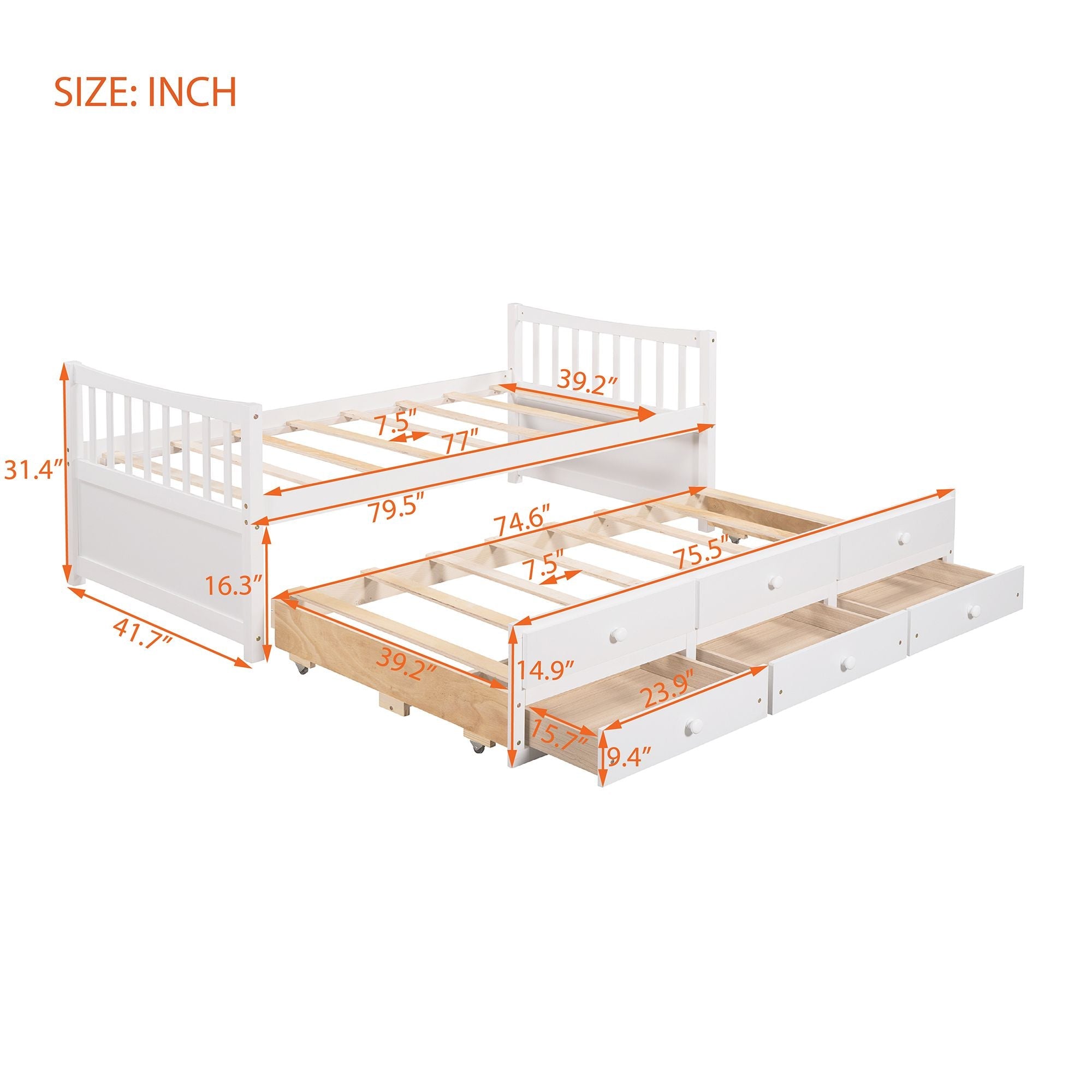 Daybed with Trundle and Drawers; Twin Size - Comfortable Living Decor