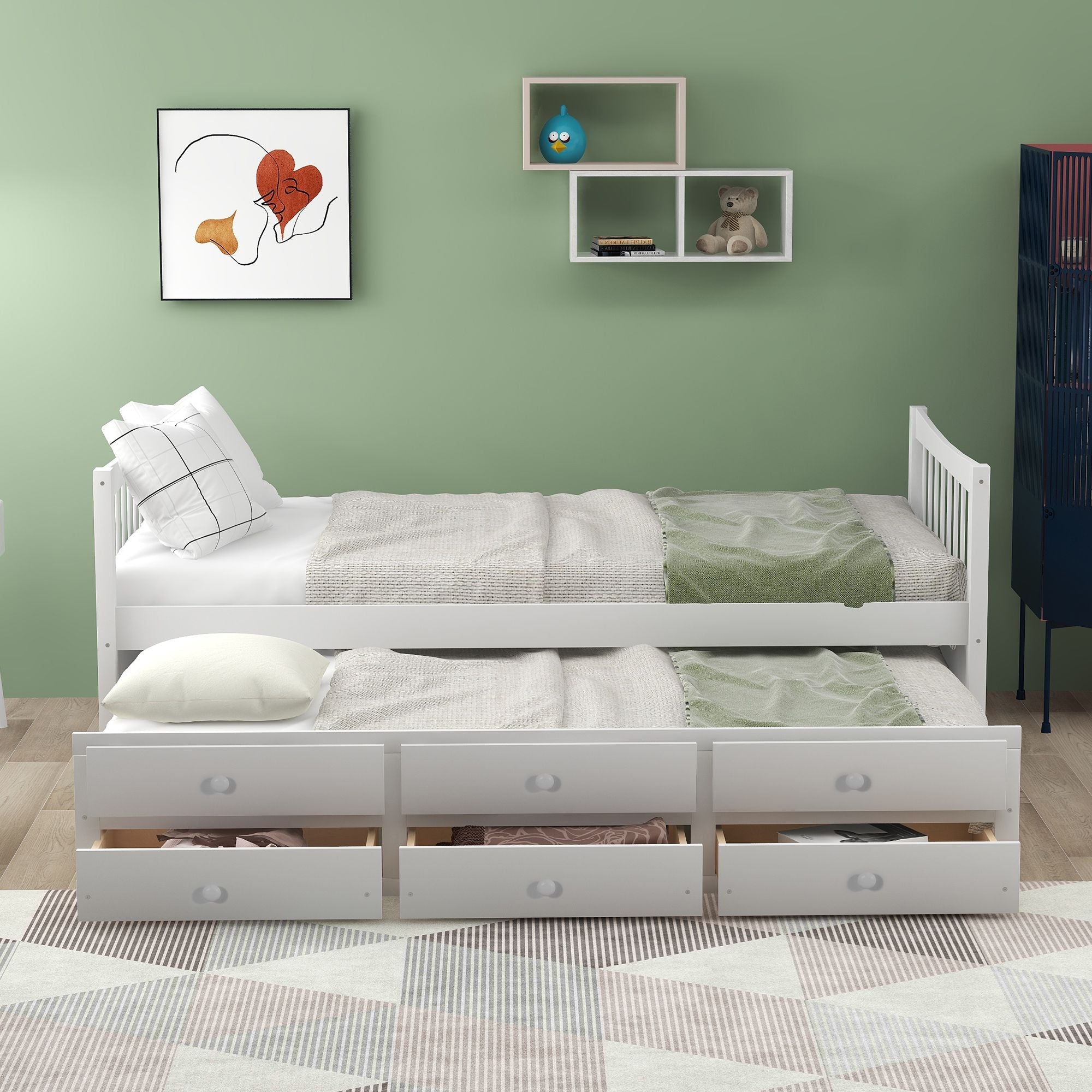 Daybed with Trundle and Drawers; Twin Size - Comfortable Living Decor