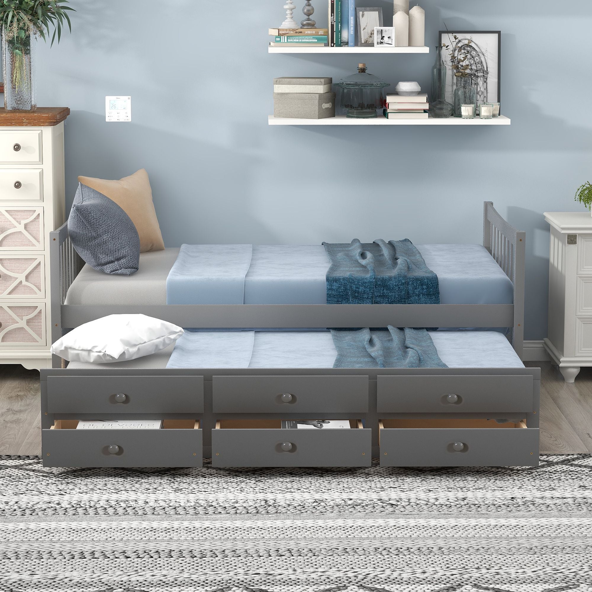 Daybed with Trundle and Drawers; Twin Size - Comfortable Living Decor
