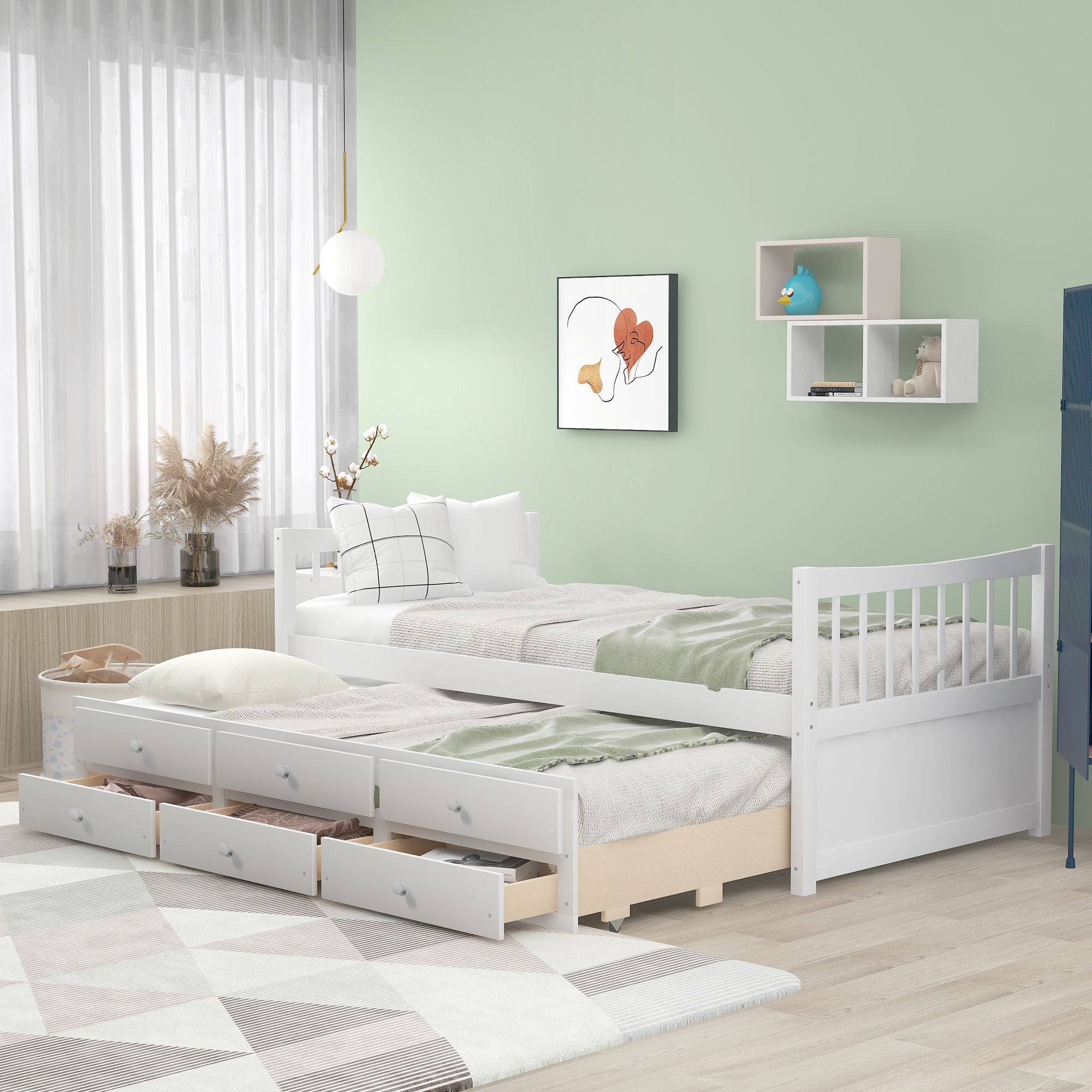 Daybed with Trundle and Drawers; Twin Size - Comfortable Living Decor