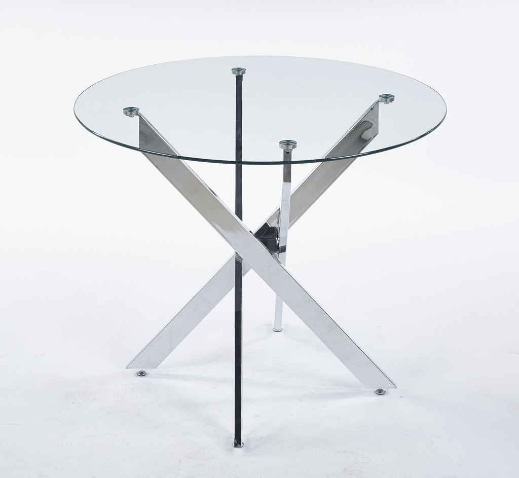 Dining Table with cross metal leg and tempered glass,Modern Space Saving Kitchen Table for Living Room,chrome legs - Comfortable Living Decor