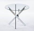 Dining Table with cross metal leg and tempered glass,Modern Space Saving Kitchen Table for Living Room,chrome legs - Comfortable Living Decor