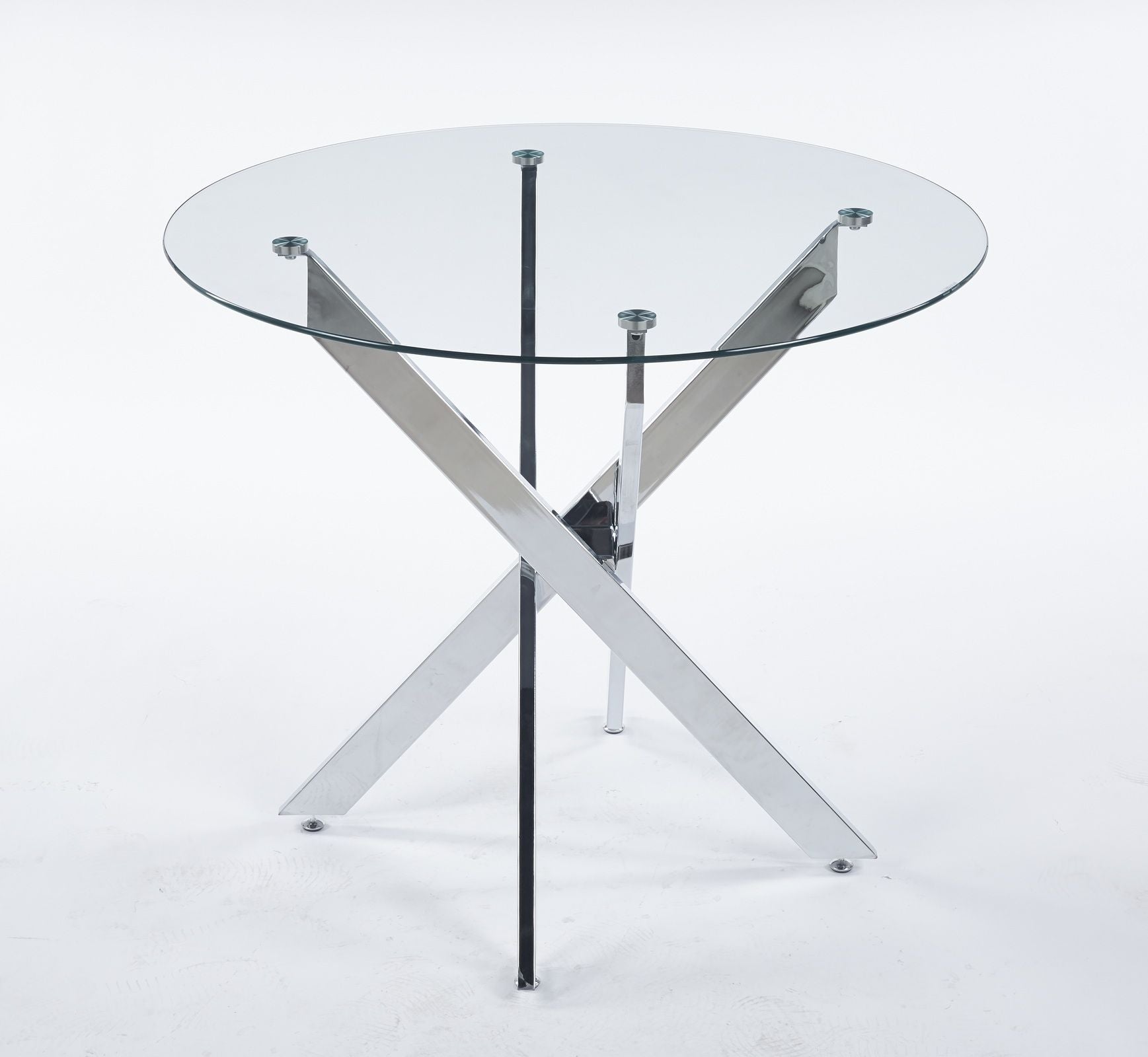 Dining Table with cross metal leg and tempered glass,Modern Space Saving Kitchen Table for Living Room,chrome legs - Comfortable Living Decor