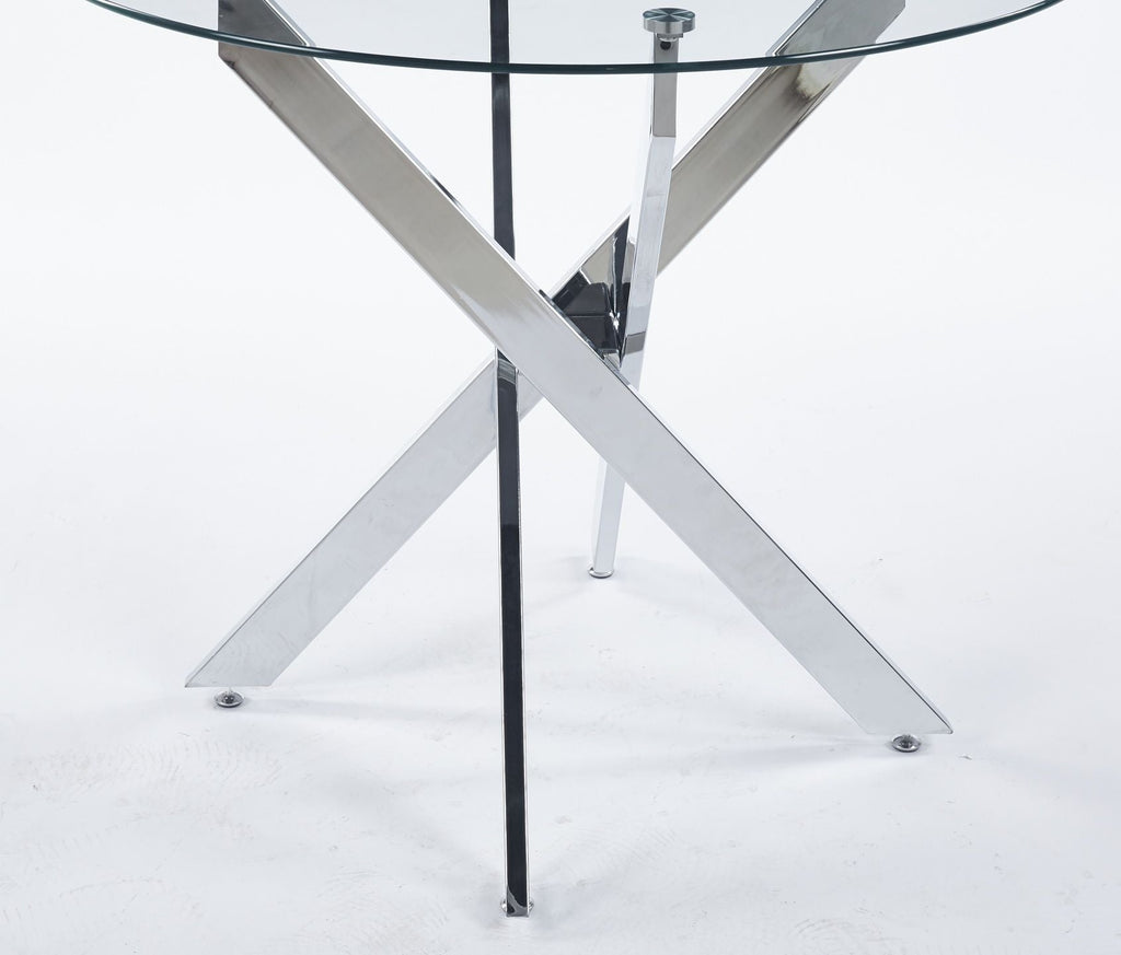 Dining Table with cross metal leg and tempered glass,Modern Space Saving Kitchen Table for Living Room,chrome legs - Comfortable Living Decor
