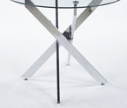 Dining Table with cross metal leg and tempered glass,Modern Space Saving Kitchen Table for Living Room,chrome legs - Comfortable Living Decor