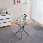 Dining Table with cross metal leg and tempered glass,Modern Space Saving Kitchen Table for Living Room,chrome legs - Comfortable Living Decor