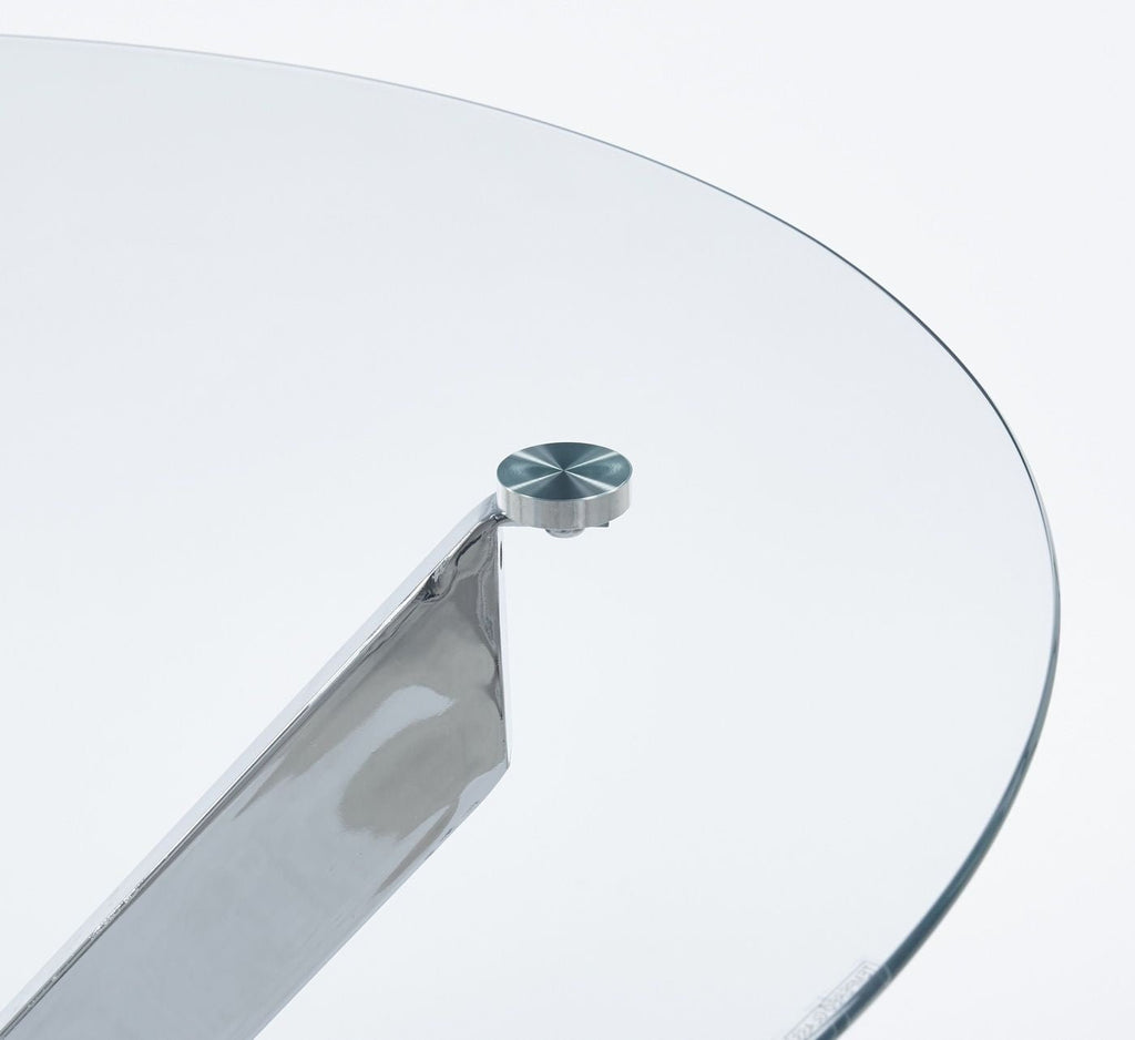 Dining Table with cross metal leg and tempered glass,Modern Space Saving Kitchen Table for Living Room,chrome legs - Comfortable Living Decor