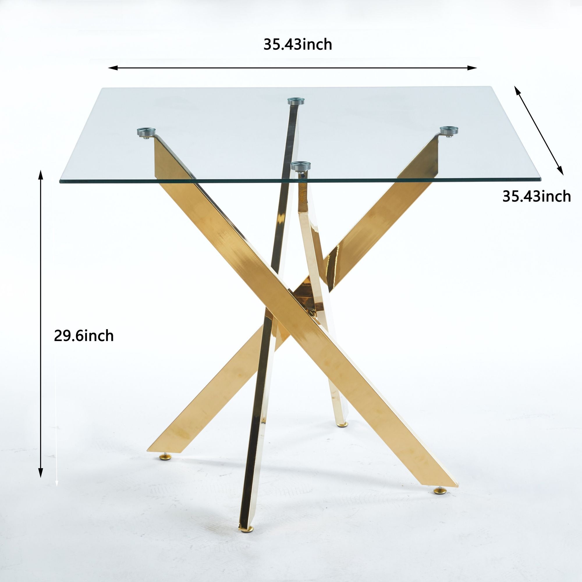 Dining Table with cross metal leg and tempered glass,Modern Space Saving Kitchen Table for Living Room,chrome legs,Square table,golden legs - Comfortable Living Decor