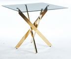 Dining Table with cross metal leg and tempered glass,Modern Space Saving Kitchen Table for Living Room,chrome legs,Square table,golden legs - Comfortable Living Decor