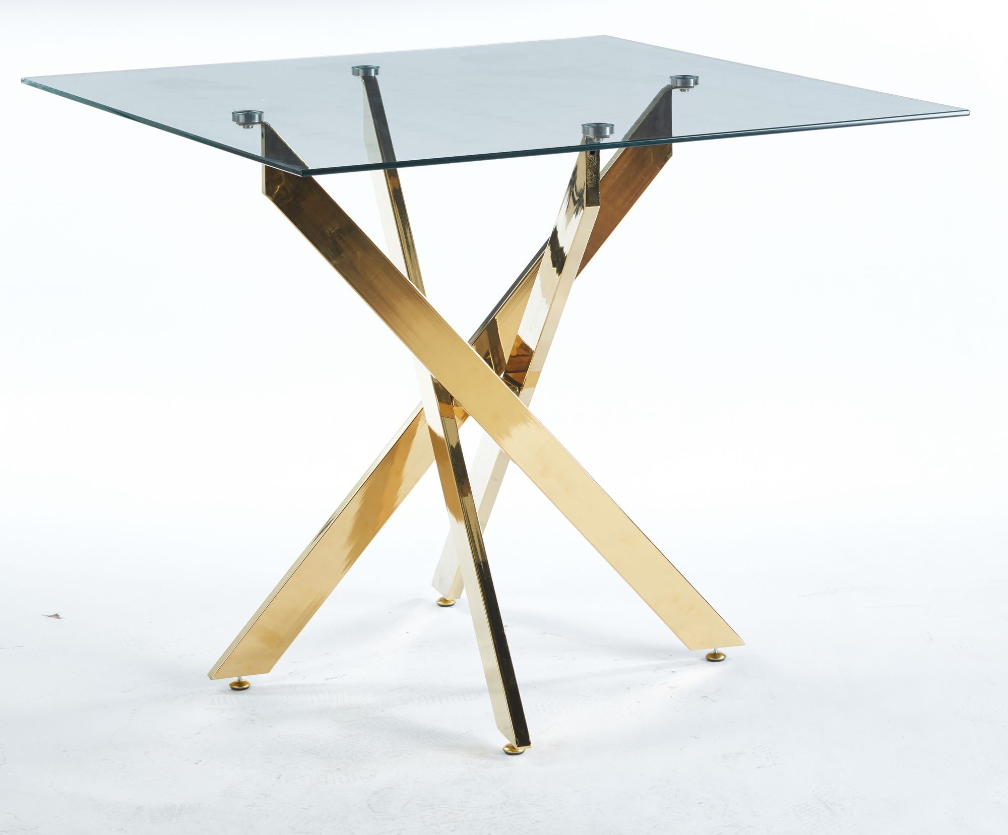 Dining Table with cross metal leg and tempered glass,Modern Space Saving Kitchen Table for Living Room,chrome legs,Square table,golden legs - Comfortable Living Decor