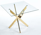 Dining Table with cross metal leg and tempered glass,Modern Space Saving Kitchen Table for Living Room,chrome legs,Square table,golden legs - Comfortable Living Decor