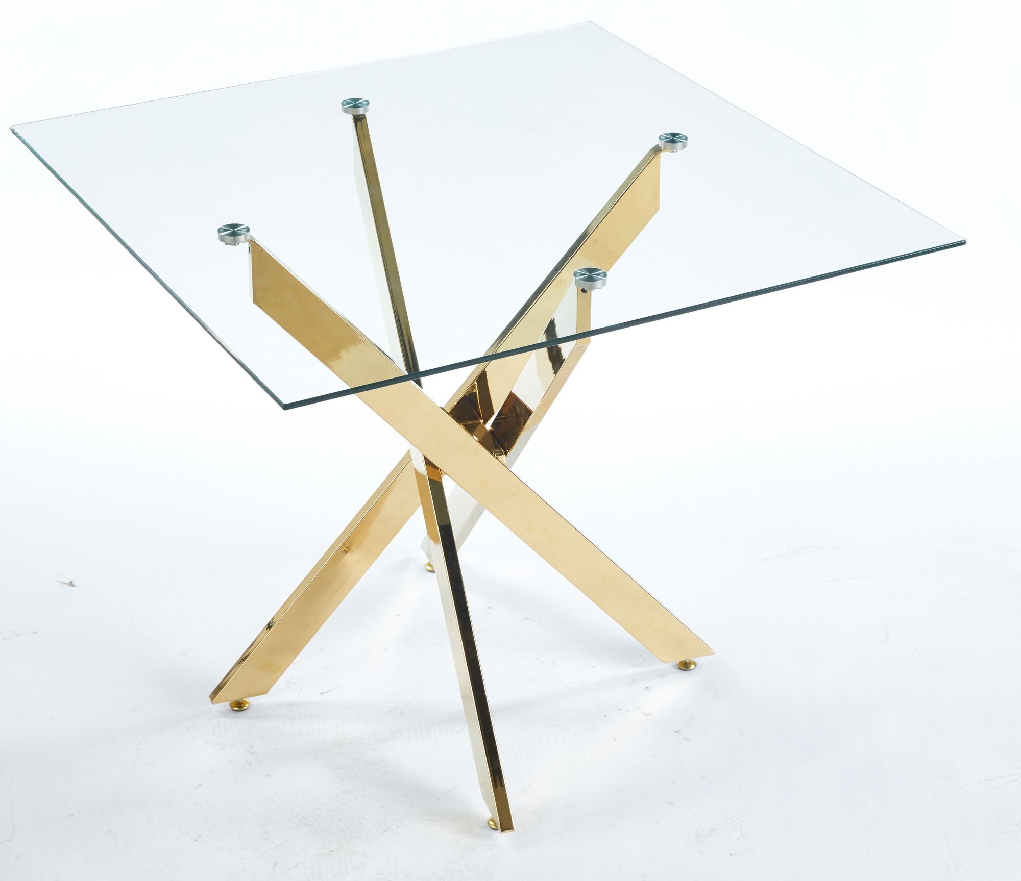 Dining Table with cross metal leg and tempered glass,Modern Space Saving Kitchen Table for Living Room,chrome legs,Square table,golden legs - Comfortable Living Decor