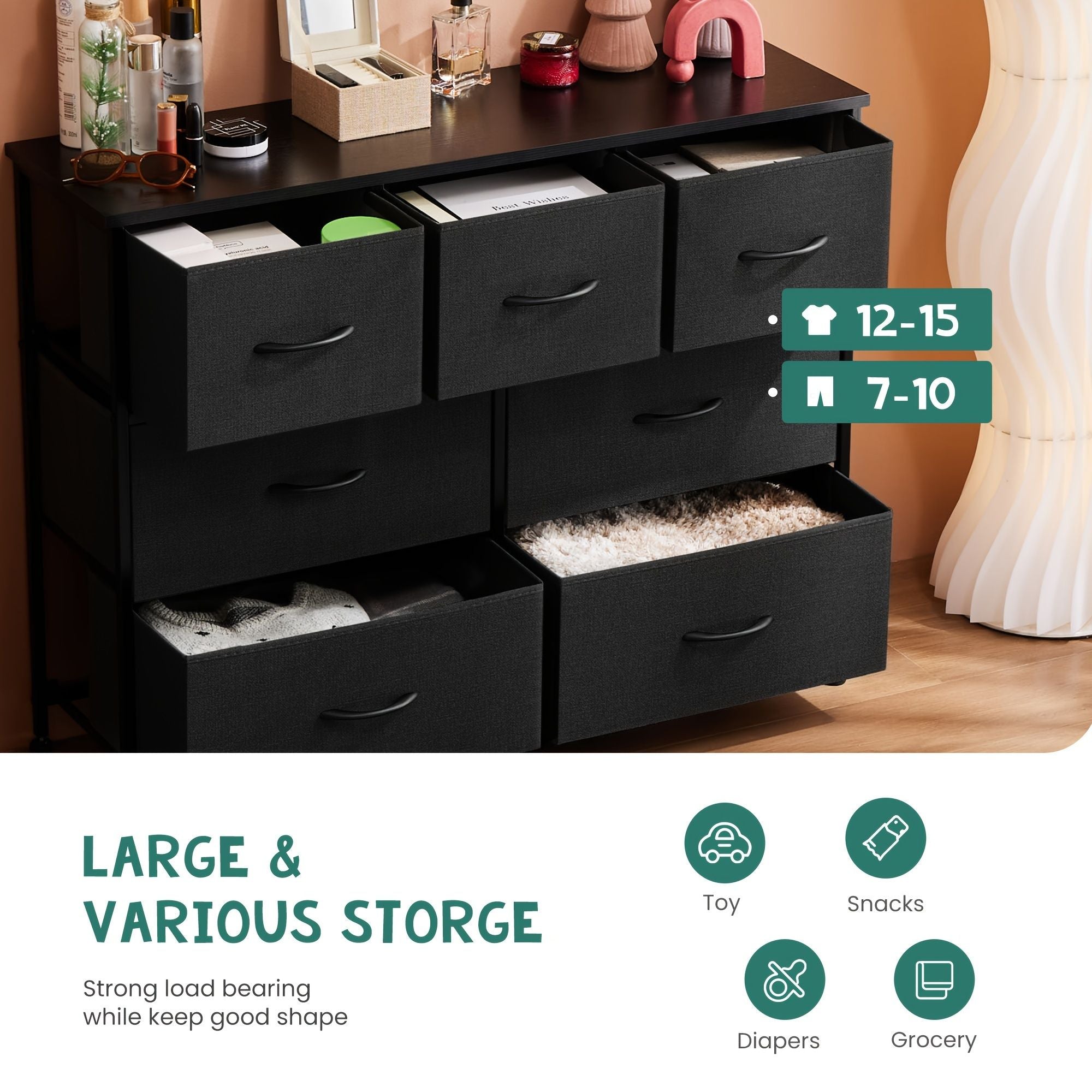 Dresser for bedroom 7 storage Spaces, assembled wardrobe lockers, bedroom furniture lockers - Comfortable Living Decor