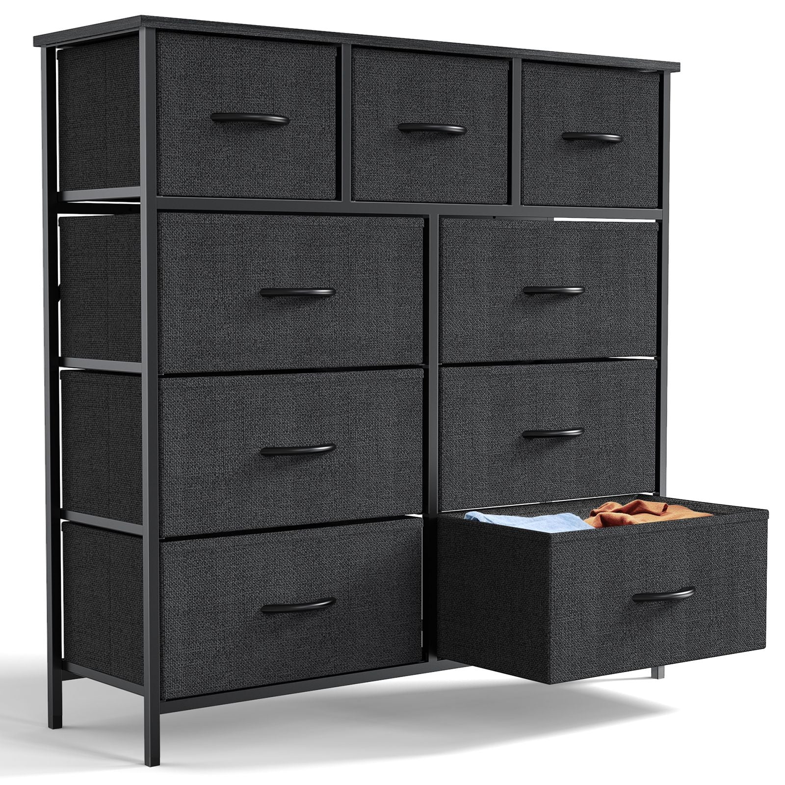 Dresser For Bedroom With 9 Fabric Storage Drawer Wardrobe Tall Chest Organizer Closet Adult Kids Clothes Cabinet Furniture - Comfortable Living Decor