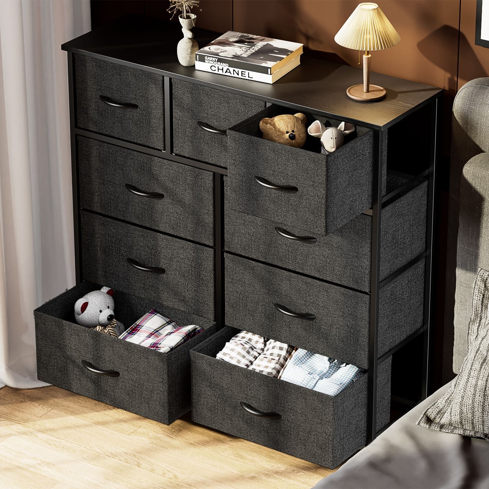 Dresser For Bedroom With 9 Fabric Storage Drawer Wardrobe Tall Chest Organizer Closet Adult Kids Clothes Cabinet Furniture - Comfortable Living Decor